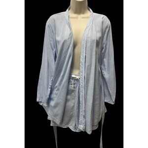Womens L Robe Short Pajama Set Cotton Blend PJ's Blue Stripe Japna Lounge